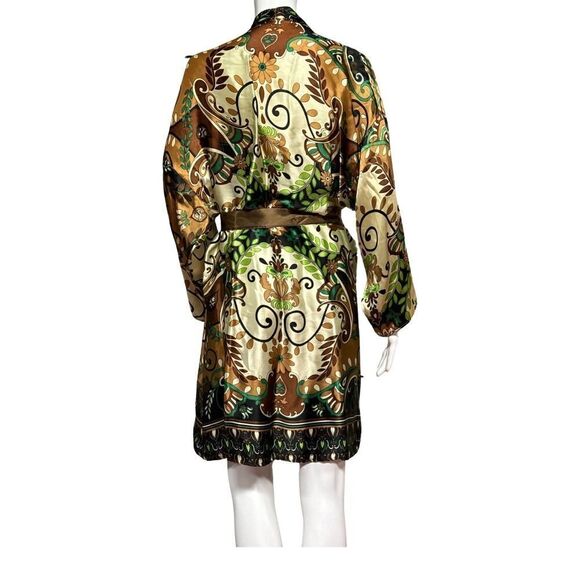 Sonoma Lavender Womens Satin Robe Size OS Tie Front Paisley Pattern Earth Tones - Picture 4 of 8